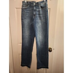 Judy Blue Jeans Size 11/30 Blue Dark Wash Dad Jean Raw Hem Denim Pants